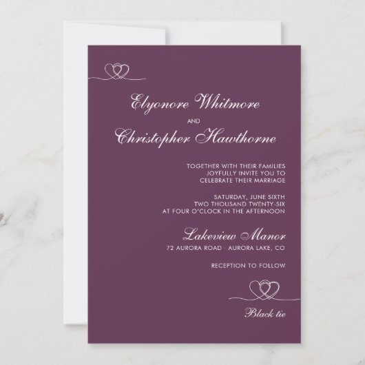 Plum Bold Elegant Chic Calligraphy Wedding Kaart (Voorkant)