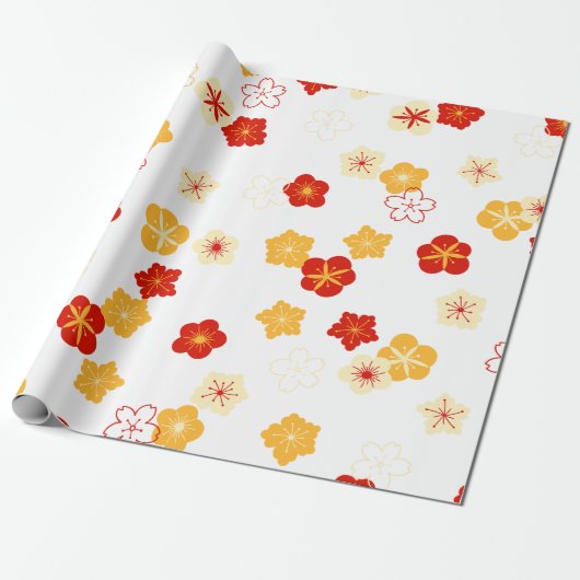 Plum Bossom Bloem Chinees Nieuwjaar Patroon Cadeaupapier (Uitgerold)