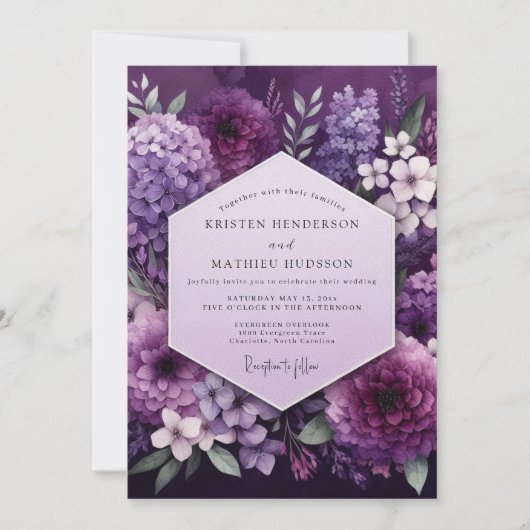 Plum Botanical Opulence Wedding Kaart (Voorkant)