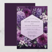 Plum Botanical Opulence Wedding Kaart (Voorkant / Achterkant)