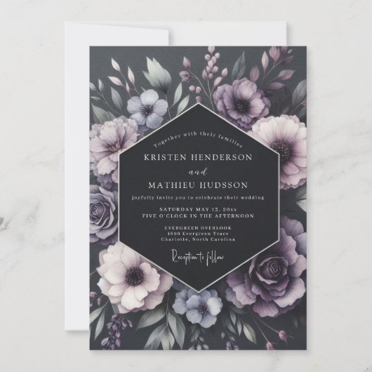 Plum Botanical Romance Wedding Kaart (Voorkant)