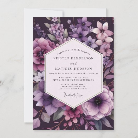 Plum Botanical Romance Wedding Kaart (Voorkant)