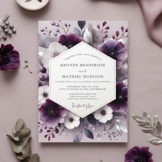 Plum Botanical Romance Wedding Kaart