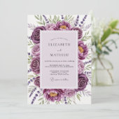 Plum Botanical Romantic Wedding Kaart (Staand voorkant)