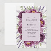 Plum Botanical Romantic Wedding Kaart (Voorkant / Achterkant)