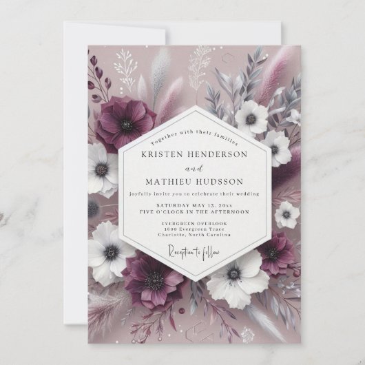 Plum Botanical Whimsical Wedding Kaart (Voorkant)