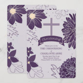 Plum Botanicals voor meisjes met Cross Christening Kaart (Voorkant / Achterkant)