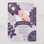 Plum Botanicals voor meisjes met foto-Baptisme Kaart (Voorkant / Achterkant)