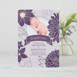 Plum Botanicals voor meisjes met foto-Baptisme Kaart