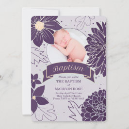 Plum Botanicals voor meisjes met foto-Baptisme Kaart
