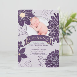 Plum Botanicals voor meisjes met foto Christening Kaart