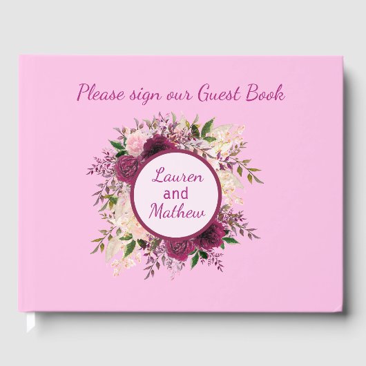 Plum Bourgondië Blush Roze Bloemen Gastenboek (Voorkant)