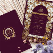 Plum Bourgondië Islamitisch Bruiloft Antiek Goud M Folie Uitnodiging