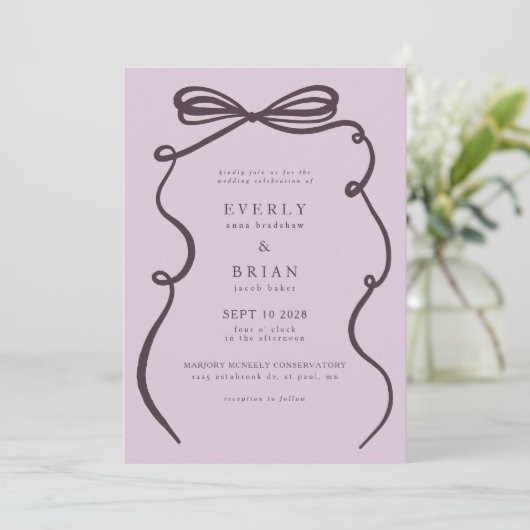 Plum Bow Lijst bruiloft Kaart (Staand voorkant)