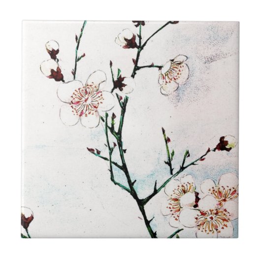 Plum Branches met Blossom Ukiyo-e Asia Asian Art Tegeltje (Voorkant)