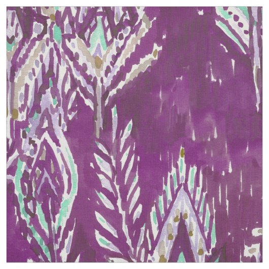 Plum Brave Feather Tribal Print Stof (Swatch)