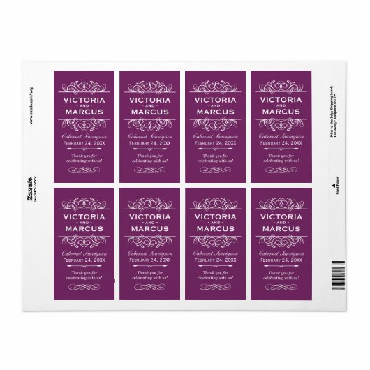 Plum Bruiloft Wijn Fles Monogram Favoriet Labels (Full Sheet)