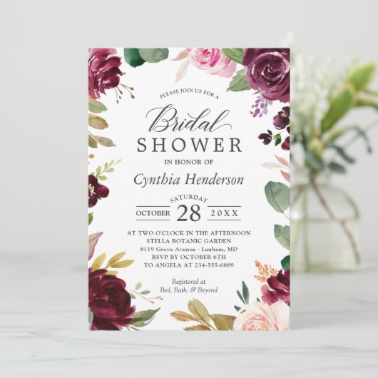 Plum Burgundy Blush Floral Classy Vrijgezellenfees Kaart (Staand voorkant)