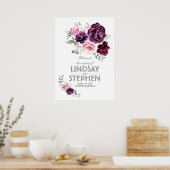 Plum Burgundy Blush Floral Waterverf Wedding Sign Poster (Keuken)