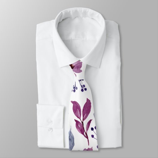 Plum Burgundy  Waterverf Floral Pattern Stropdas (Gebonden)