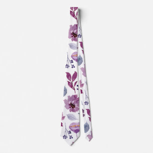 Plum Burgundy  Waterverf Floral Pattern Stropdas