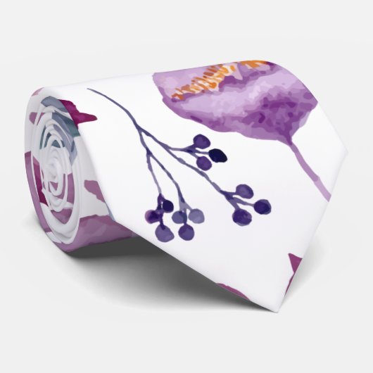 Plum Burgundy  Waterverf Floral Pattern Stropdas (Opgerold)