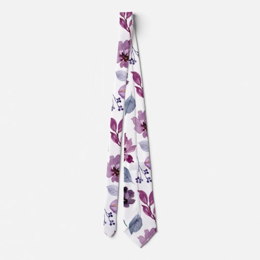 Plum Burgundy  Waterverf Floral Pattern Stropdas (Achterkant)
