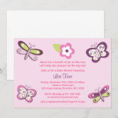 Plum Butterfly Dragonfly Baby Shower Invitations Kaart (Voorkant / Achterkant)