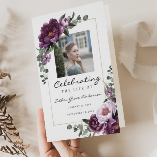 Plum Celebration of Life Folded Funeral Programme Flyer