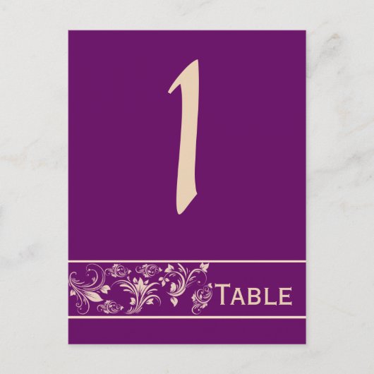 Plum Champagne Floral Scroll Trouwtafel Nummer Briefkaart (Voorkant)