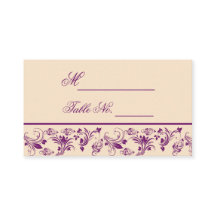 Plum Champagne Floral Scroll Wedding Place Card