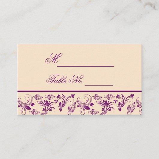 Plum Champagne Floral Scroll Wedding Place Card Plaatskaartje (Voorkant)