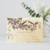 Plum Cherry Blossom Bird Weddings RSVP Kaartje (Staand voorkant)
