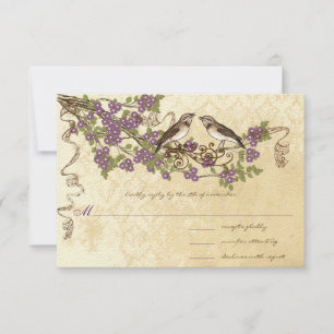 Plum Cherry Blossom Bird Weddings RSVP Kaartje