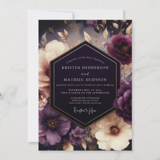 Plum Chiaroscuro Bloom Wedding Kaart (Voorkant)