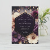 Plum Chiaroscuro Bloom Wedding Kaart (Staand voorkant)
