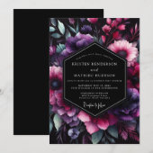 Plum Chiaroscuro Flora Wedding Kaart (Voorkant / Achterkant)