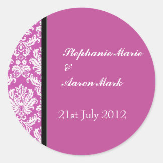 Plum Classic Damask Wedding Label Sticker