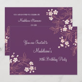 Plum Coral Floral 70th Birthday Party Kaart (Voorkant / Achterkant)