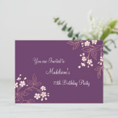 Plum Coral Floral 75th Birthday Party Kaart (Staand voorkant)