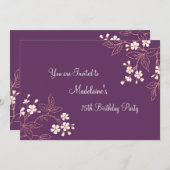 Plum Coral Floral 75th Birthday Party Kaart (Voorkant / Achterkant)