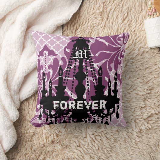 Plum Custom Chandelier Monogram met huwelijksdatum Kussen (Deken)