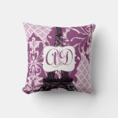 Plum Custom Eiffel Tower Monogram Bride's Pillow Kussen (Voorkant)