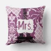 Plum Custom Eiffel Tower Monogram Bride's Pillow Kussen (Achterkant)