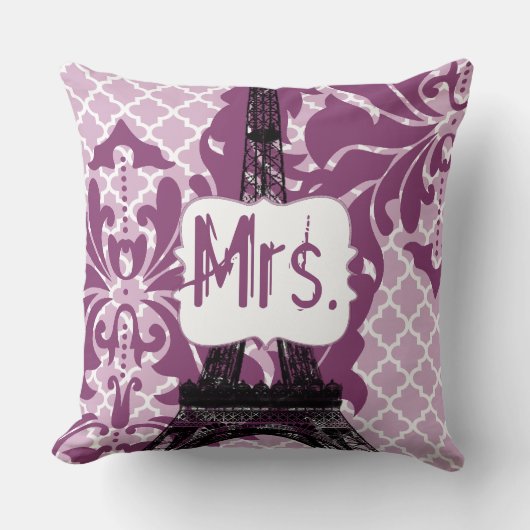Plum Custom Eiffel Tower Monogram Bride's Pillow Kussen (Voorkant)
