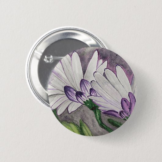 Plum daisy bloemen ronde button 5,7 cm (Voorkant /achterkant)