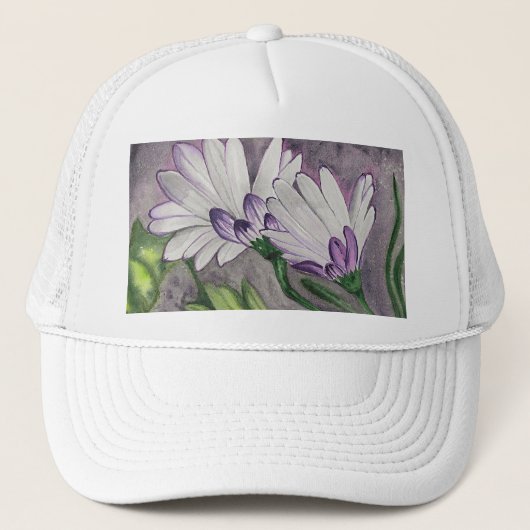 Plum daisy bloemen trucker pet (Voorkant)
