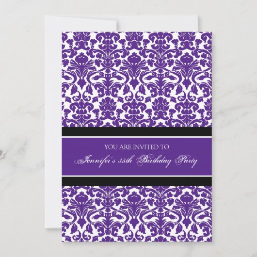 Plum Damask 35th Birthday Party Invitations Kaart (Voorkant)