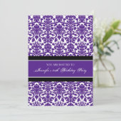 Plum Damask 35th Birthday Party Invitations Kaart (Staand voorkant)