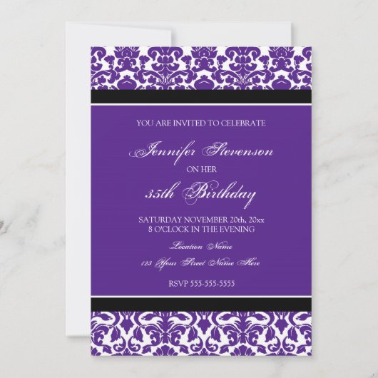 Plum Damask 35th Birthday Party Invitations Kaart (Achterkant)